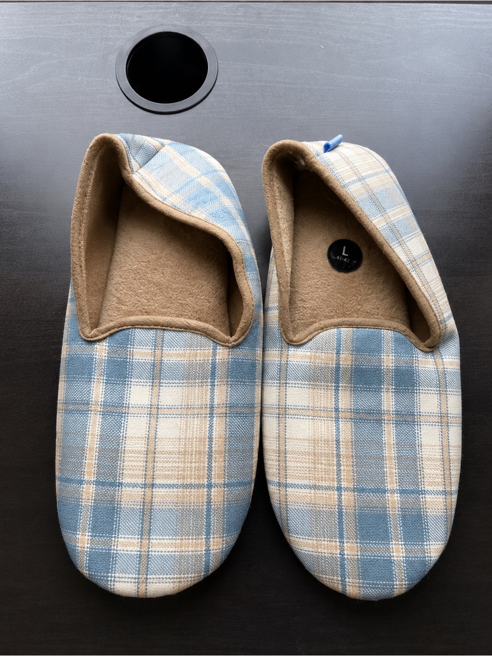Plaid Blue & Tan Men’s Slip-On Indoor Slippers